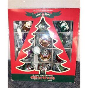 12 Radko Shiny Brite Christmas Tree Ornaments "Mini Acorns, Deco & Rounds"